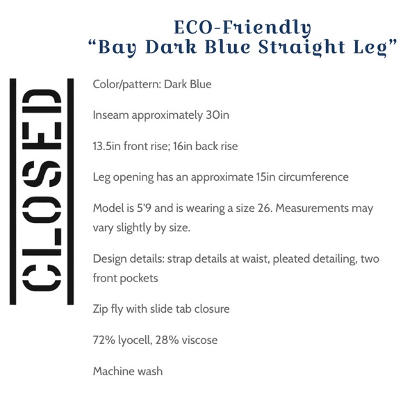 NWT ‘CLOSED’ ECO Friendly Bay Blue Straight Leg👖 - Picture 9 of 12